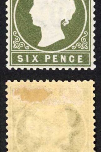 Gambia SG32d QV 6d Olive-green Wmk Crown CA M/M