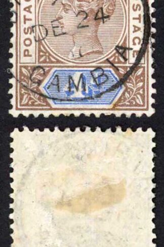 Gambia SG42 QV Brown and Blue Wmk Crown CA Fine Used