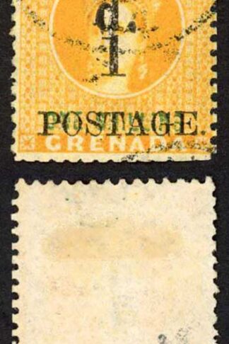 Grenada SG38 1d on 1/- Orange used (trimmed perfs at base) Cat 48 pounds