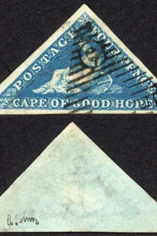 Cape 1853 SG2 4d deep blue blued paper fine used 3 marg cat 300 pounds