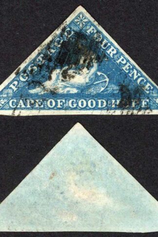 Cape 1853 SG2 4d deep blue blued paper used 3 margins cat 300 pounds
