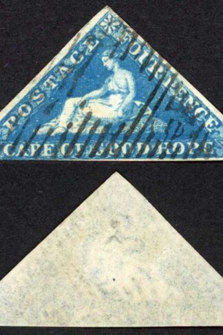 Cape 1855-63 SG6a 4d blue used 2 margins cat 90 pounds