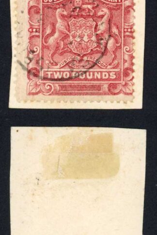 Rhodesia 1892-5 SG11 2 pounds rose-red fine used on piece cat 170 pounds