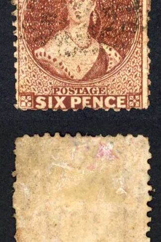 New Zealand 1862-4 SG77 6d red-brown wmk large star P13 used cat 120 pounds