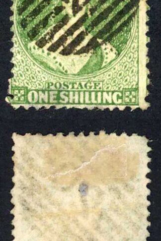 New Zealand 1862-4 SG80 1sd yellow-green wmk large star P13 used cat 400 pounds