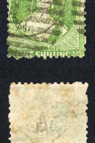 New Zealand 1864-71 SG125 1s yellow-green wmk large star P12.5 used