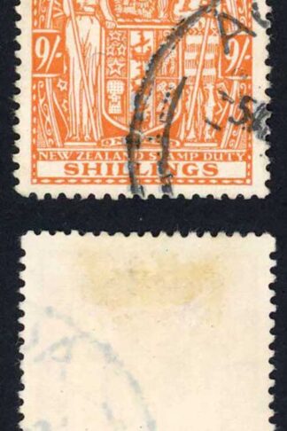 New Zealand Postal Fiscal 1931-40 SGF176 9s brown-orange tin paper VFU