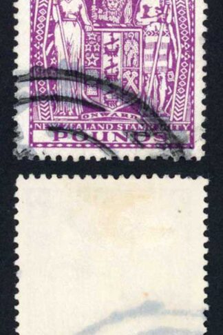 New Zealand Postal Fiscal 1931-40 SGF182 2 pounds bright purple thin paper FU