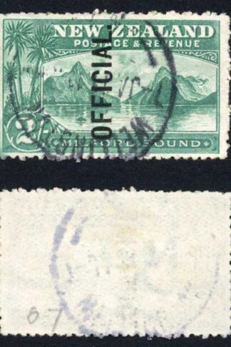 New Zealand Official 1907-11 SGO66 2s blue-green VFU cat 140 pounds