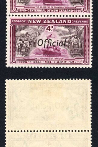 New Zealand Official 1940 SGO145a 4d Centennial JOINED ff in pair VFM