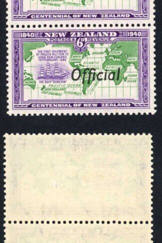 New Zealand Official 1940 SGO148a 6d Centennial JOINED ff in pair VFM