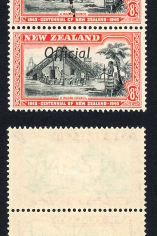 New Zealand Official 1940 SGO149a 8d Centennial JOINED ff in pair mint