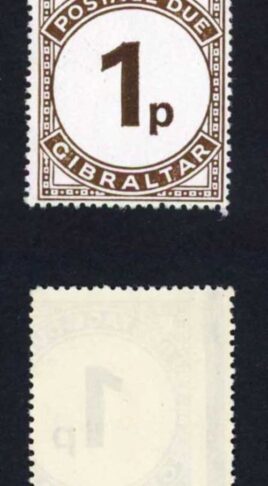 Gibraltar 1p Post Due U/M Misperfed Strip of 10