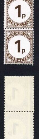 Gibraltar 1p Post Due U/M Misperfed Strip of 10