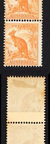 Australia SG228ca 1/2d Orange No Wmk Coil Strip inc Join and Line to kangaroos