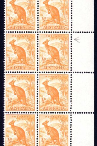 Australia SG228 1/2d Orange No Wmk Line to kangaroos Ear U/M