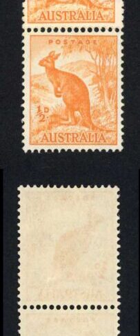 Australia SG228cb 1/2d No Wmk Coil Strip inc Join and Sky Retouched Cat 359++