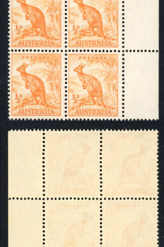 Australia SG228 1/2d Orange No Wmk Line to kangaroos Ear U/M