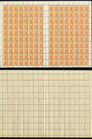 Australia SG228a 1/2d Orange No Wmk Line to kangaroos Ear in Double Pane