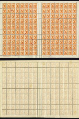 Australia SG228a 1/2d Orange No Wmk Line to kangaroos Ear in Double Pane