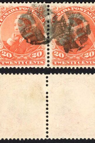 Canada SG115 1893 20c Vermilion PAIR Cat 150 Pounds