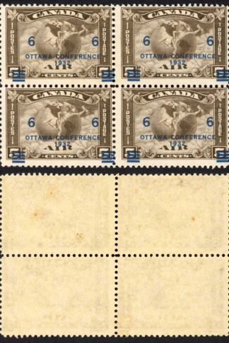 Canada SG318 6c on 5c Air U/M (MNH) Block misplaced Surcharge