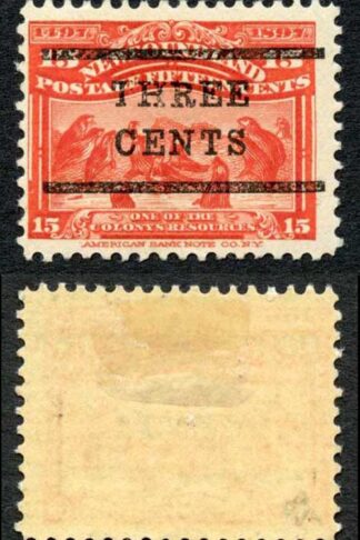 Newfoundland SG145 3c on 15c Bright Scarlet (10.5mm Surcharge) M/M Cat 250 Pound