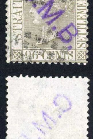 Straits Settlements SG19 96c Grey wmk Crown CC Cat 60 pounds