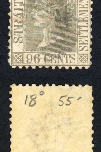 Straits Settlements SG19a 96 Grey Wmk Crown CC Perf 12.5 SCARCE Cat 250 pounds