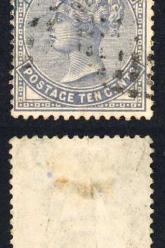 Straits Settlements SG49 10c Slate Wmk Crown CC Fine used Cat 85 pounds