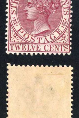 Straits Settlements SG67 12c Brown Purple Wmk CA M/M Cat 95 pounds