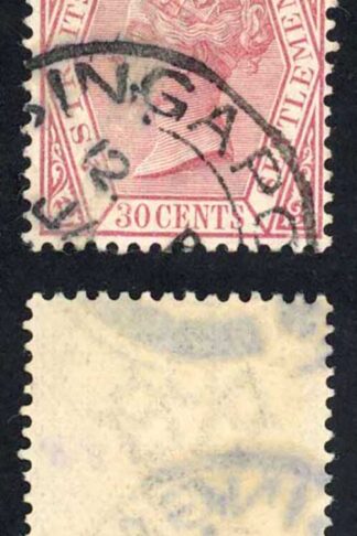 Straits Settlements SG69 Claret 30c Wmk Crown CA Cat 28 pounds