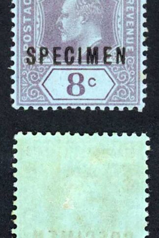 Straits Settlements SG114 KEVII 8c Wmk CA opt SPECIMEN M/M