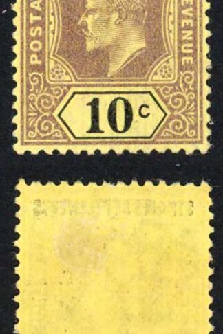 Straits Settlements SG115 KEVII 10c Purple and Black/yellow Wmk CA M/M Cat 32 p