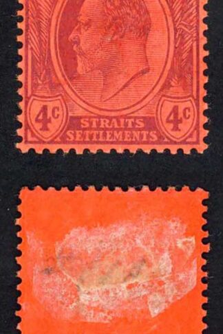Straits Settlements SG129 4c Purple/red (C) M/M (hinge remainder) Cat 27 pounds