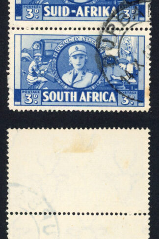 South Africa SG91 3d Blue 1941 War Effort Used Vertical Pair Cat 50 pounds