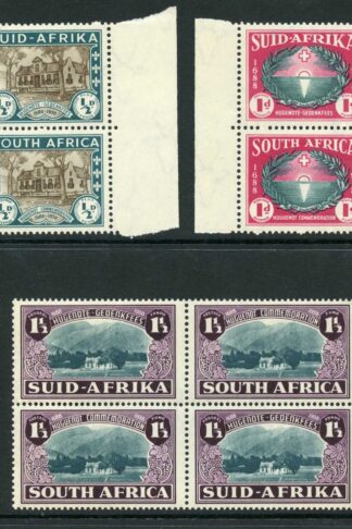 South Africa SG82/4 1939 Huguenot Set in U/M Blocks Cat 100 pounds