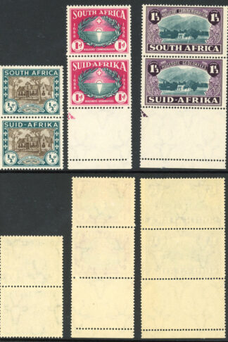 South Africa SG82/4 1939 Huguenot Set in U/M Vertical Pairs Cat 50 pounds