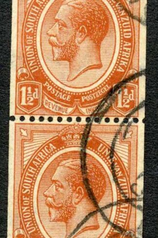 South Africa SG20 1 1/2d Chestnut Coil PAIR Fine used Cat 30 pounds