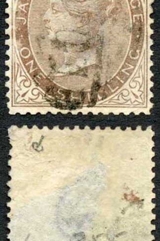 Jamaica SG6a 1/- Purple brown wmk Pineapple (Thin) Cat 23 pounds