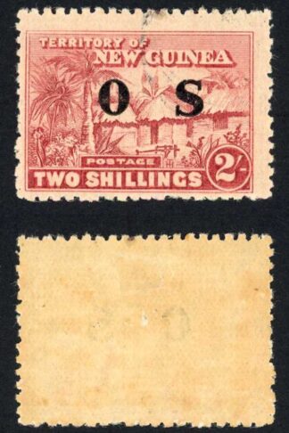 New Guinea SGO30 2/- opt OS light cancel Cat 75 pounds