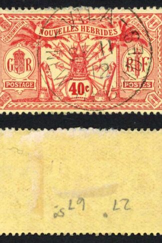 New Hebrides SGF27 40c red/yellow no wmk CDS used Cat 80 pounds