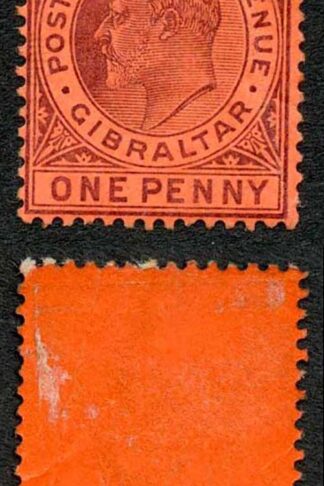 Gibraltar SG47 KEVII 1d Dull purple/red Wmk Crown CA M/M (gum bend) Cat 35 poun