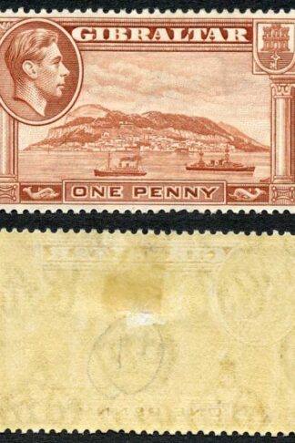 Gibraltar SG122 1d Yellow Brown Wmk Upright Perf 14 M/M Cat 30 pounds
