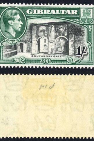 Gibraltar SG127 1/- Black and Green Perf 14 M/M Cat 45 pounds