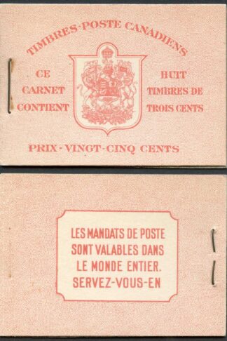 Canada Booklet SG36a 25c French text surcharged rate page