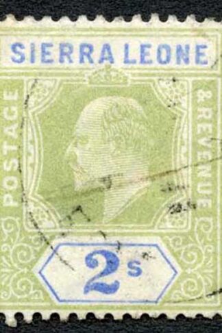Sierra Leona SG83 2/- Green and Ultramarine (FADED) Wmk CA Cat 85 pounds