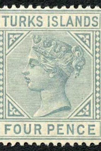 Turks and Caicos SG57 4d Grey Die 1 wmk Crown CA M/M (Brown gum) Cat 42 pounds