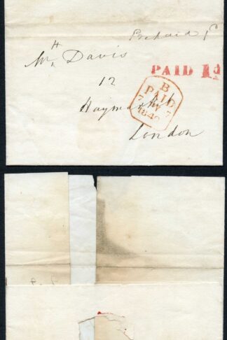 6th of May 1840 Stampless Cover Uniform Penny Post PAID 1d RARE
