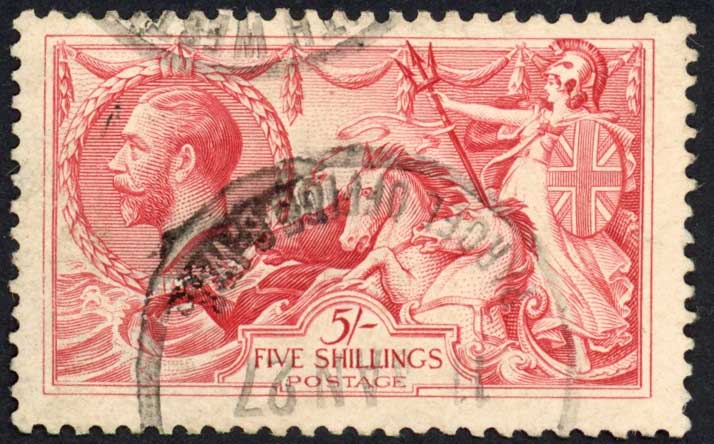 SG416 5/- Rose-red Bradbury Seahorse Fine used Cat 135 pounds